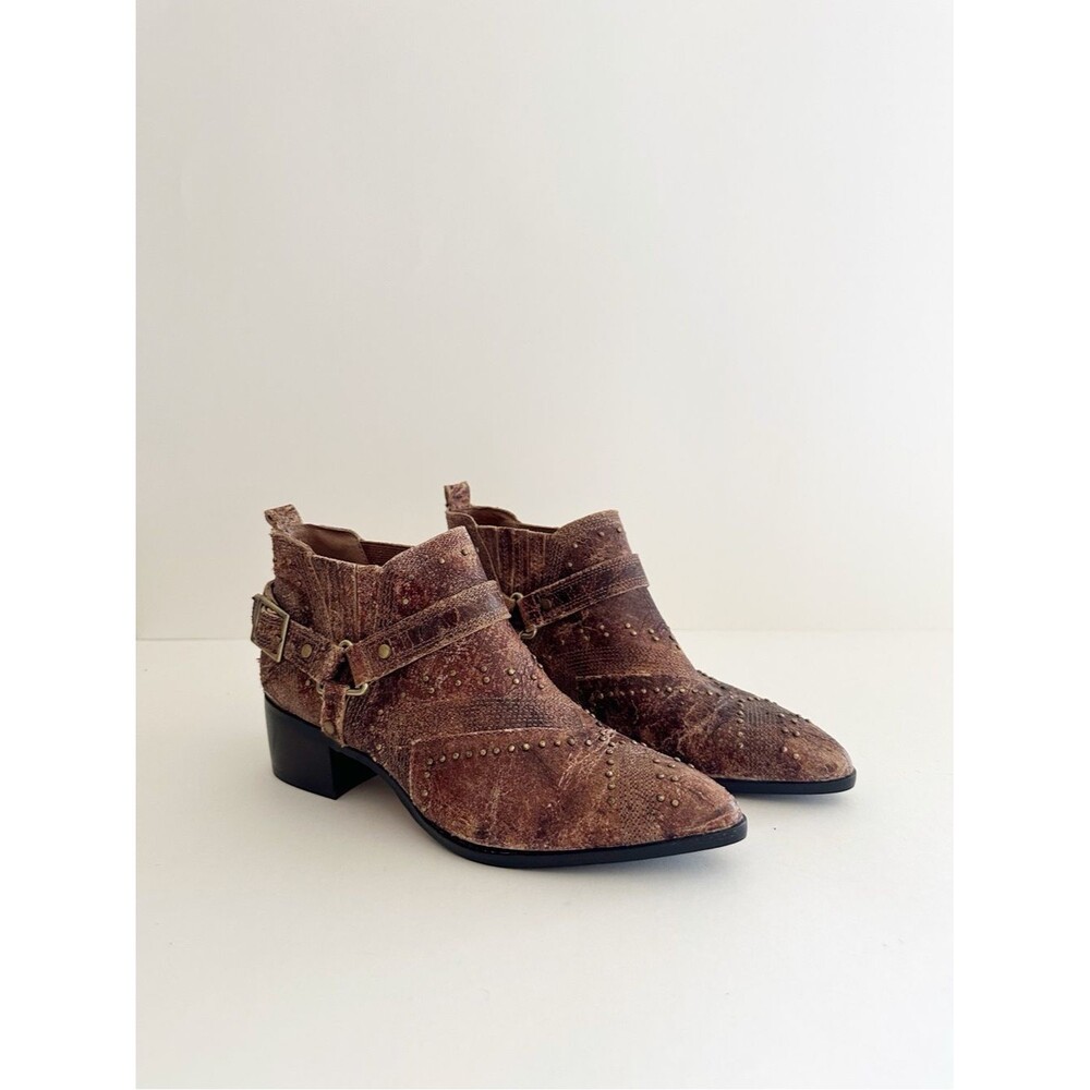 Donald J. Pliner Desta Brown Leather Studded Western ankle Boot